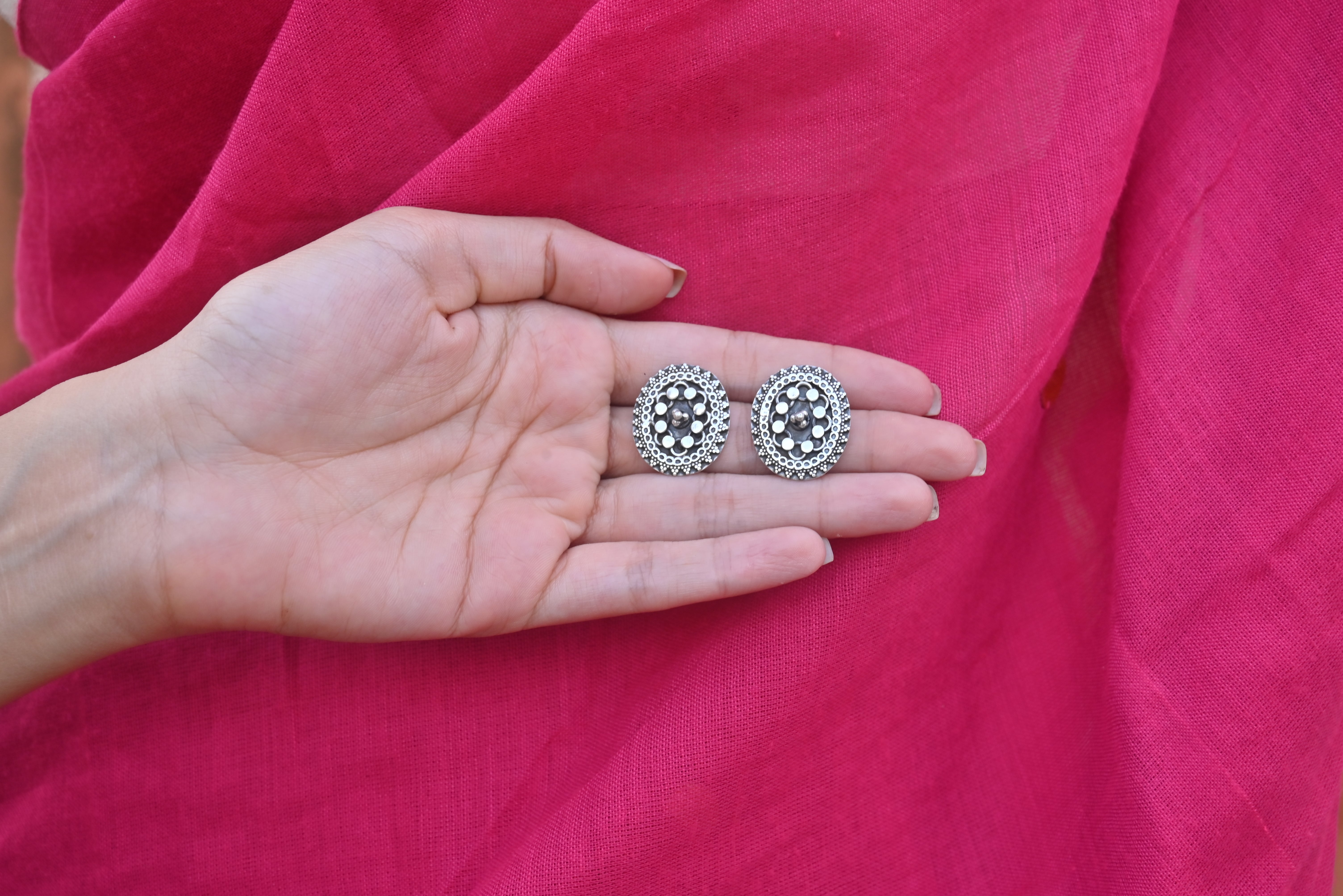 Silver Meera Mandal Studs
